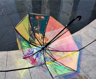 रेन विंडी डे के लिए रंगीन इंद्रधनुषी होलोग्राम पारदर्शी वर्षा छाता